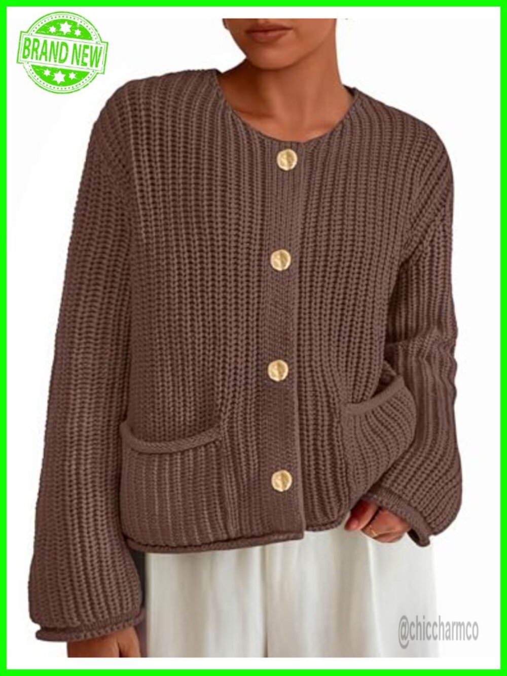 Women Oversized Open Front Cardigan Sweater Cotton Acrylic Knit Button Loose Fit